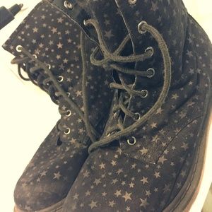Womens Black Combat Military Boots Stars Design La